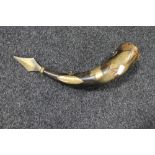 A 19th century brass mounted hunting horn numbered 579