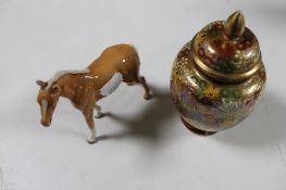 A Beswick foal figure together with a Japanese floral gilded pot