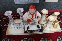 An Edwardian trinket tray together with a Brewmaster advertising sign, Parian figure,