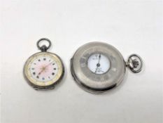 A modern silver half-hunter pocket watch signed Mulberry, 17 jewels,