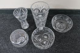 A tray of cut crystal bowls,