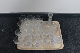 A tray of cut crystal, decanter,