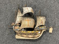 A wooden three masted galleon