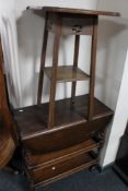 An Edwardian occasional table and an oak trolley