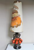 A West German glazed pottery table lamp with retro shade