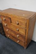 A Victorian pine five drawer chest, width 93 cm, depth 44 cm, height 110 cm.