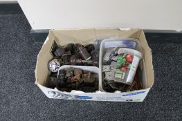 A box of Bakelite fittings, electrical fittings,