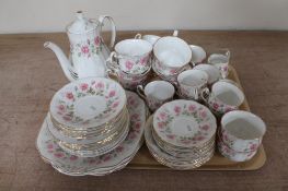 A tray of Royal Adderley Devonshire roses tea china