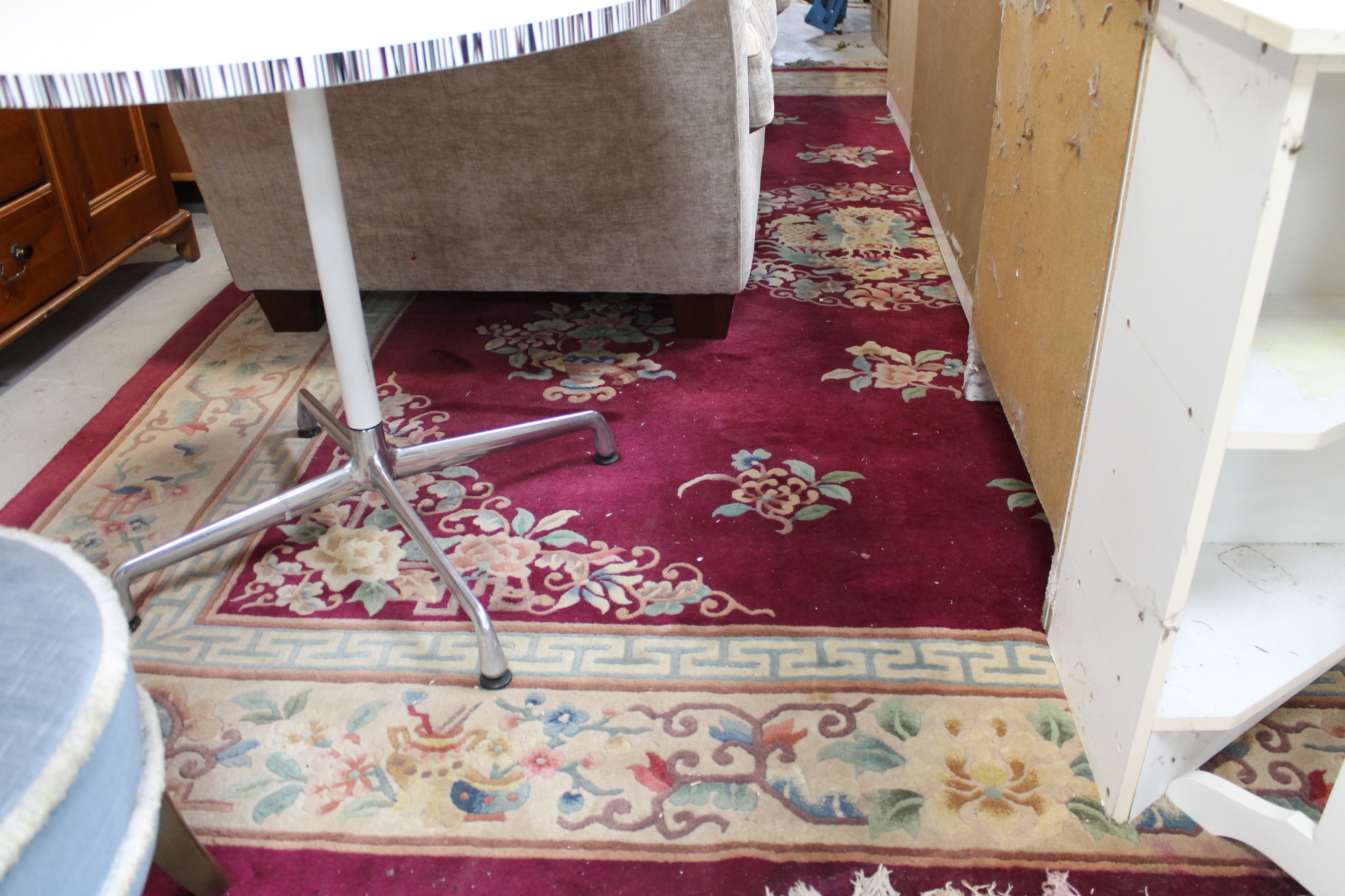 A large fringed Chinese carpet on red ground, - Image 2 of 2