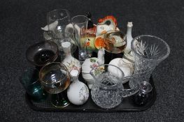 A tray of glass and ornaments,