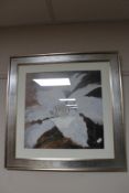 Two silvered framed contemporary pictures depicting flowers