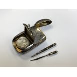 A Victorian silver combination vesta/sovereign case with internal pencil and toothpick,
