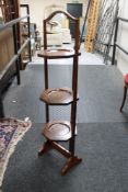 An inlaid mahogany cake stand together with a chair