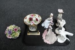A tray of two Coalport figures, two Nao figures,