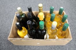 A box of fifteen bottles- chardonay, non alcoholic ginger wine,