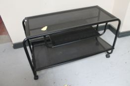 A metal office trolley together with three table lamps,