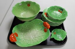 A tray of Beswick lettuce leaf china dishes