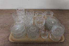 A tray of crystal cut glass etc