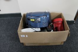A box of electrical items, torch, hifi,