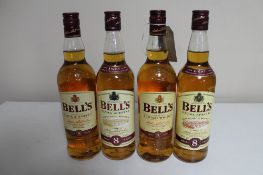 Four bottles of Bells Scotch 8 year aged whisky 70cl.