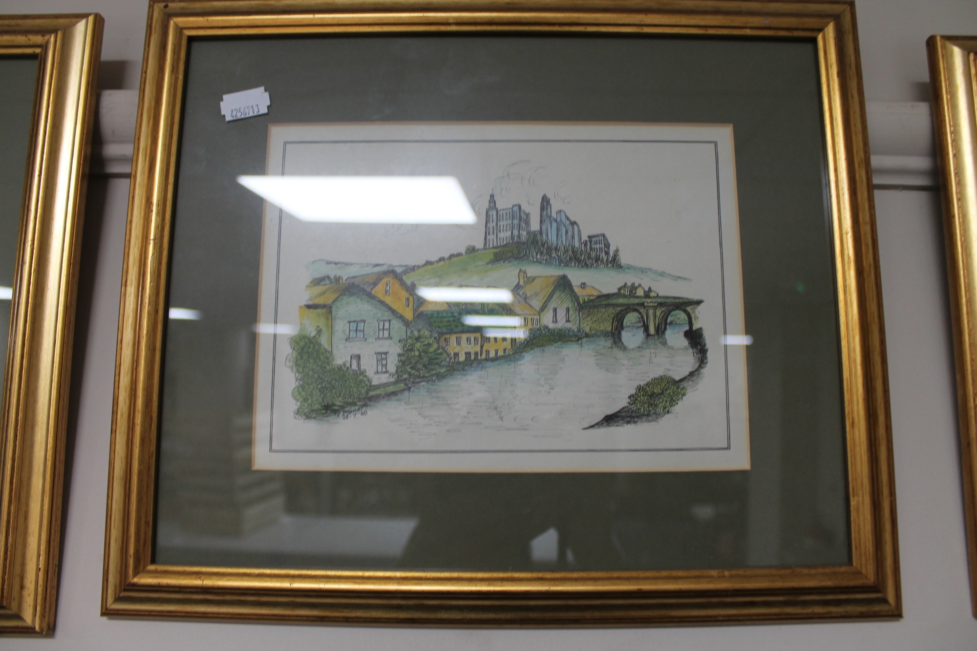 A set of hand coloured pen and ink drawings depicting landscapes (4) - Image 3 of 4