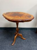A reproduction wine table together with a mahogany effect pedestal