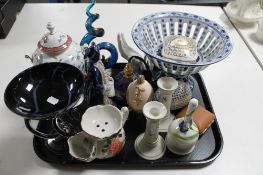 A tray of hand bell, ceramics,