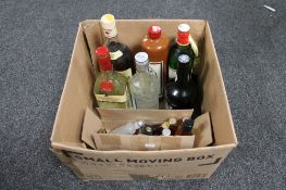 A box of nine miniature bottles - Martel brandy, Bells Scotch whisky,