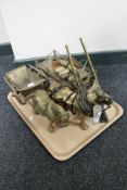 A tray of brass horse and cart ornaments