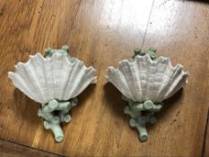 A pair of Royal Worcester shell wall pockets CONDITION REPORT: In good condition.