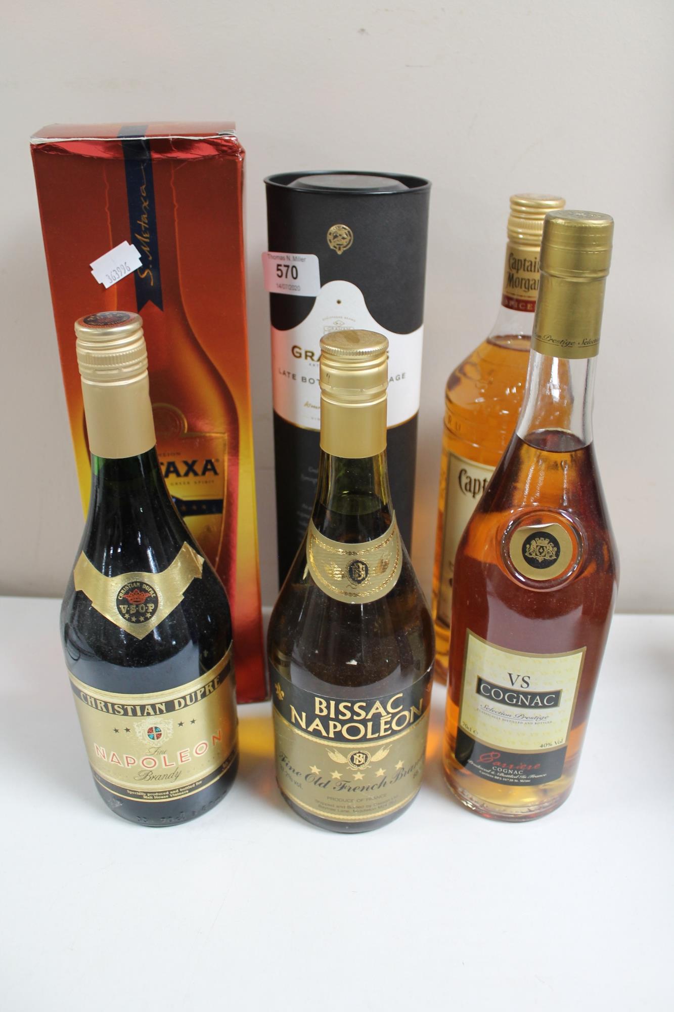 Six bottles of alcohol - Graeme's vintage port, Napolean brandy, Cognac,