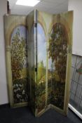 A decorative four way screen depicting a landscape