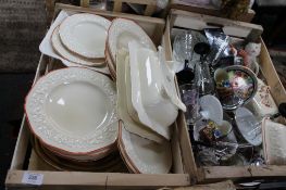 Two crates of Crown Ducal dinner ware, glass, tea china,