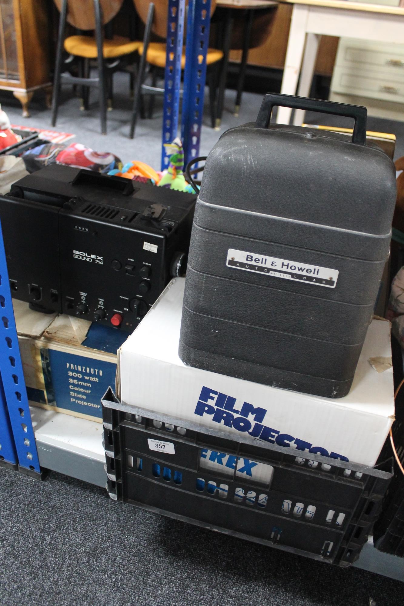 A crate of movie and film projectors,