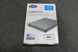 Lacie : Mobile SSD, 1TB, High Performance External SSD, model LRD0TUA, brand new, box still sealed.