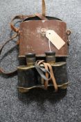 A pair of antique brass binoculars in leather case