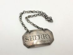 A Georgian silver sherry decanter label,