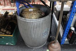 An antique tin wash tub together with poss stick,