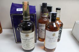 Seven bottles of alcohol - Canadian Club Whisky, Southern comfort, black swan scotch,