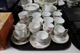 A tray of Queen Anne and Heathcote tea china