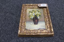 Mary Shaw : Still Life with Yellow and White Flowers in a Vase, oil on panel, signed, 17 cm x 12 cm,