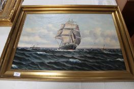 Continental school - tall ship at sea,