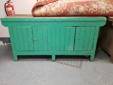 A large wooden work bench,