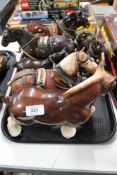 A tray of china shire horse ornaments