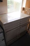 A ten drawer metal plan chest.