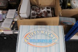 Two boxes containing fluffy magnet collectables,