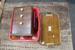 An antique galleried tray together with box of jewellery chest etc