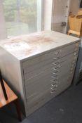 A ten drawer metal plan chest.