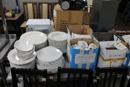 A large quantity of white catering ware