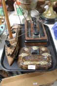 A Victorian walnut ink stand and one other,
